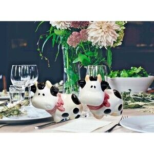 Moo Cow Salt & Pepper Shaker Set Rustic Farmhouse CHIC Ceramic Cottage Core